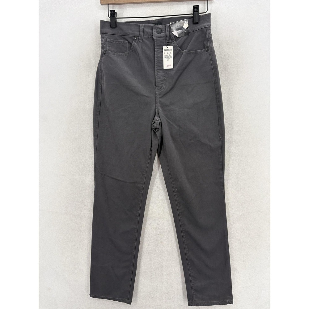 Express Slim Super High Rise Straight Pants Womens 2 Gray Stretch 5-Pocket NWT